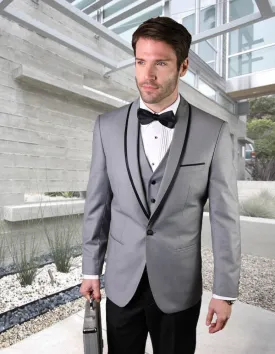 3 Pc Flat Front Pants With Bow Tie | Genova | Grey
