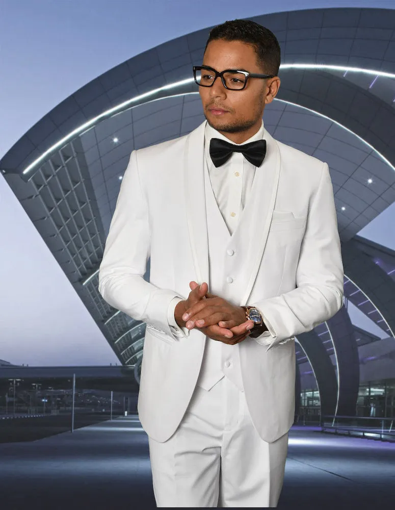 3 Pc Flat Front Pants With Matching Bow Tie | Caesar | White