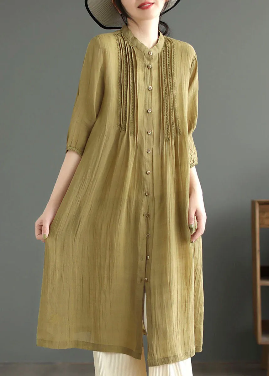Art Purple Stand Collar Wrinkled Patchwork Linen Shirts Dresses Summer LY2494