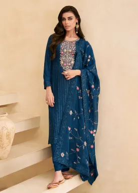 Embroidered Blue Dola Silk Festive Style Salwar Suit