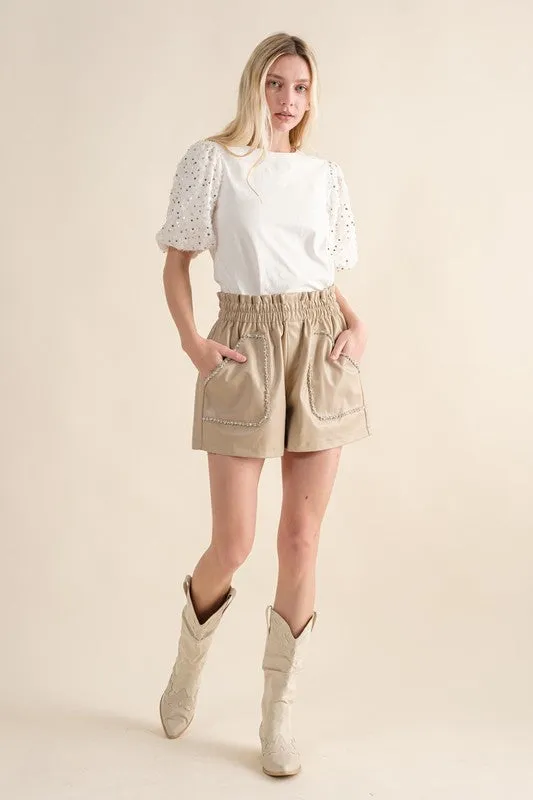 Faux Leather Rhinestone Shorts