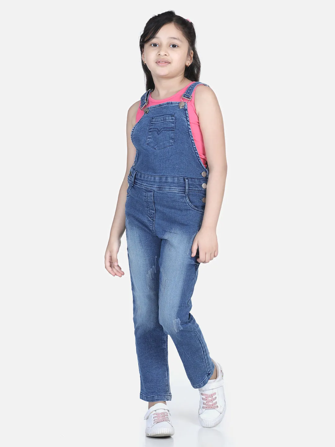 Girl's Denim Dungaree With Washed Effect (T-Shirt Not Included) - StyleStone Kid
