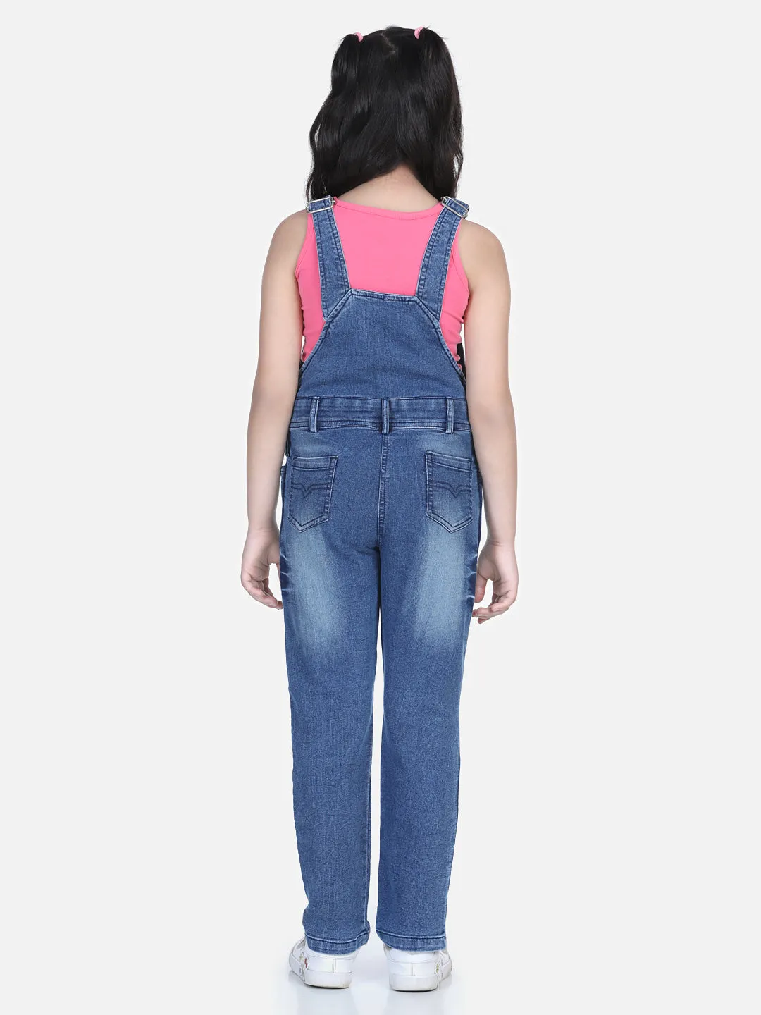 Girl's Denim Dungaree With Washed Effect (T-Shirt Not Included) - StyleStone Kid