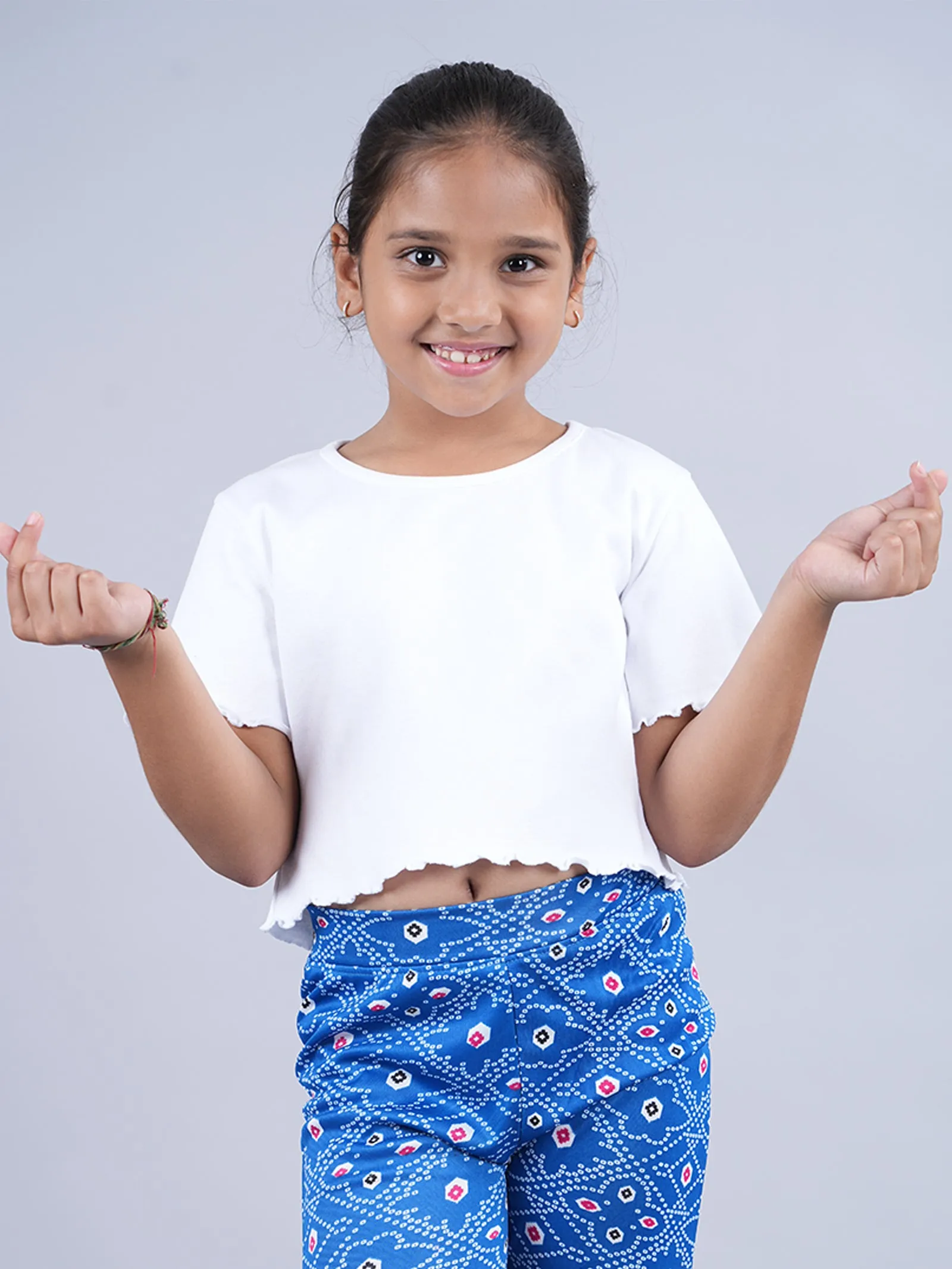 Girls Solid Crop Tee & Cycling Shorts Set