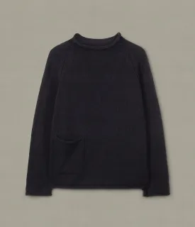 Indigo Cotton Fisherman Sweater, Black