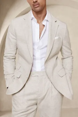 Ivory 2 Piece Business Casual Double Button Notch Lapel Linen Men's Suit