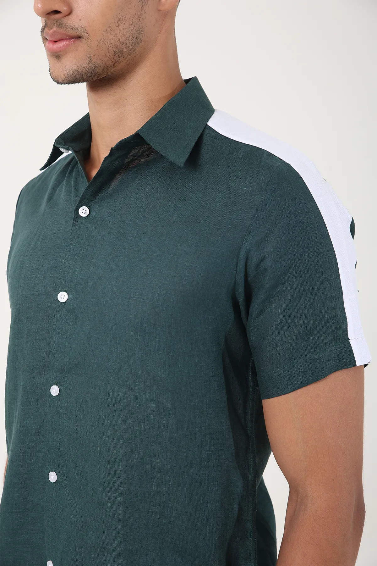 Linen Dark Green plain half sleeves | Style Matters