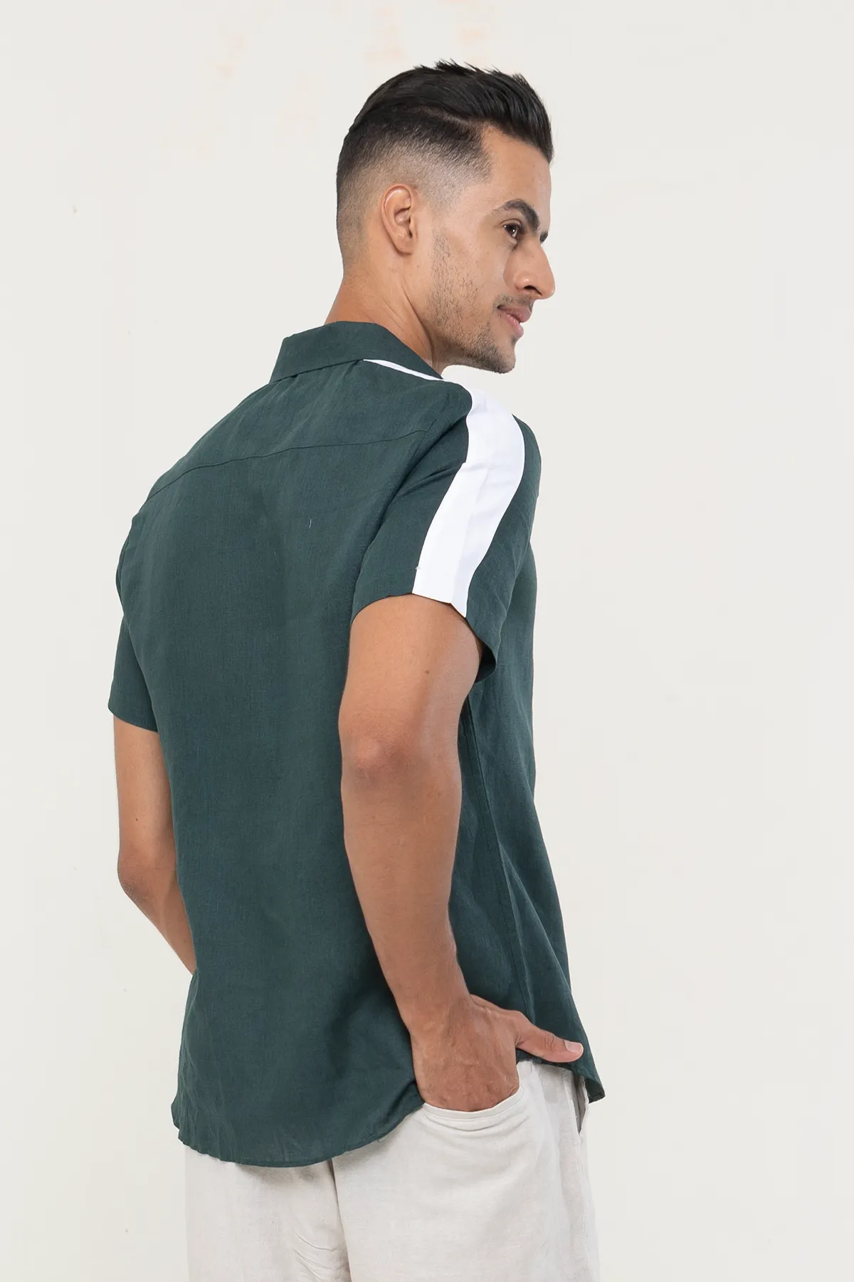 Linen Dark Green plain half sleeves | Style Matters