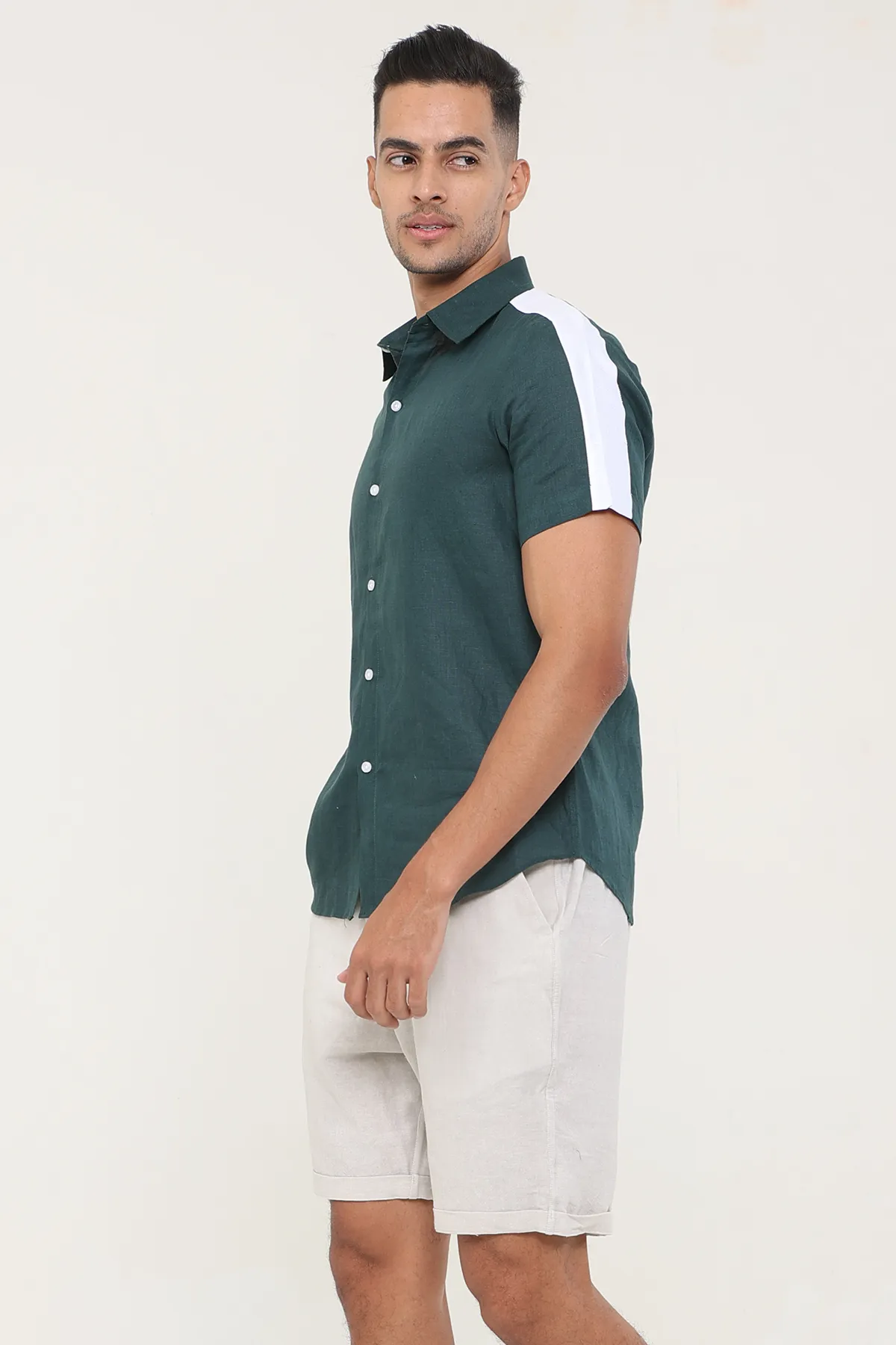 Linen Dark Green plain half sleeves | Style Matters