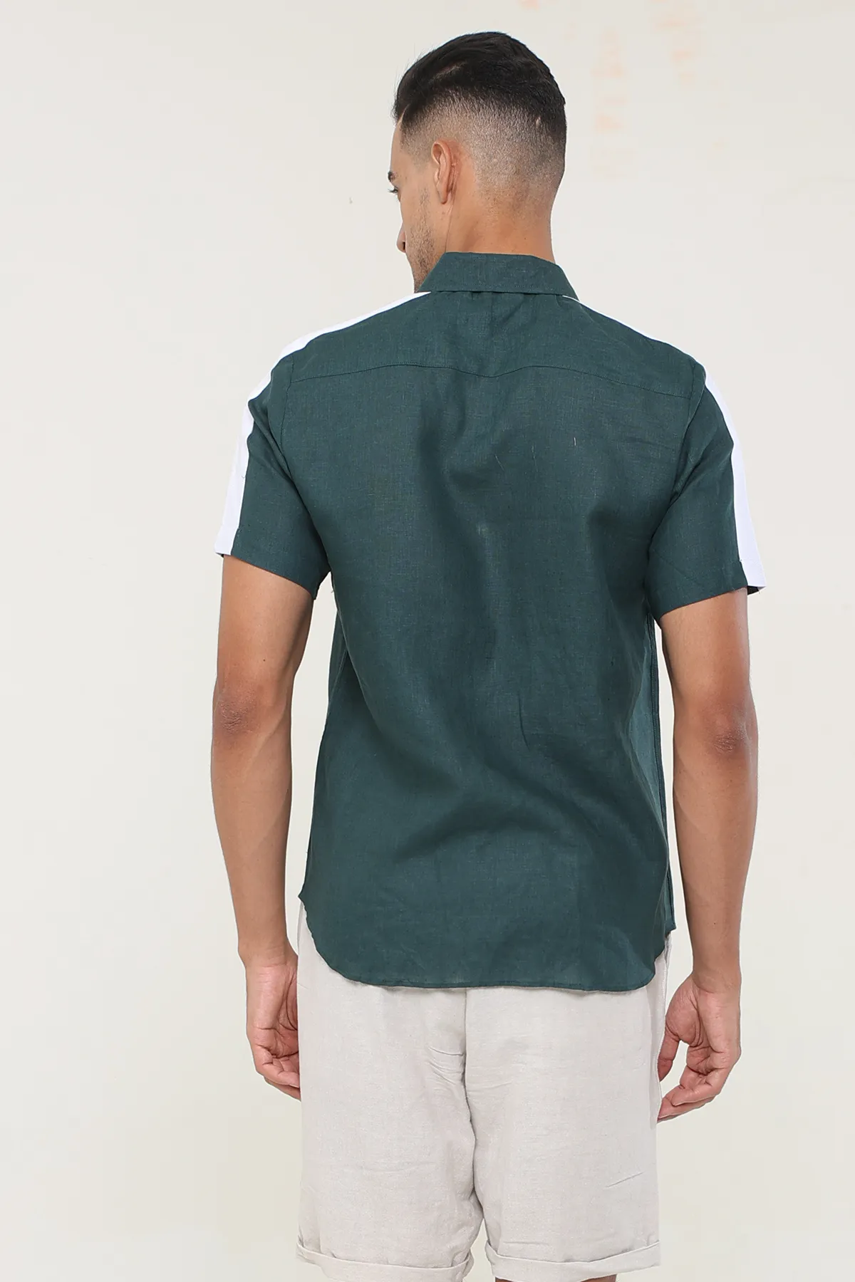 Linen Dark Green plain half sleeves | Style Matters