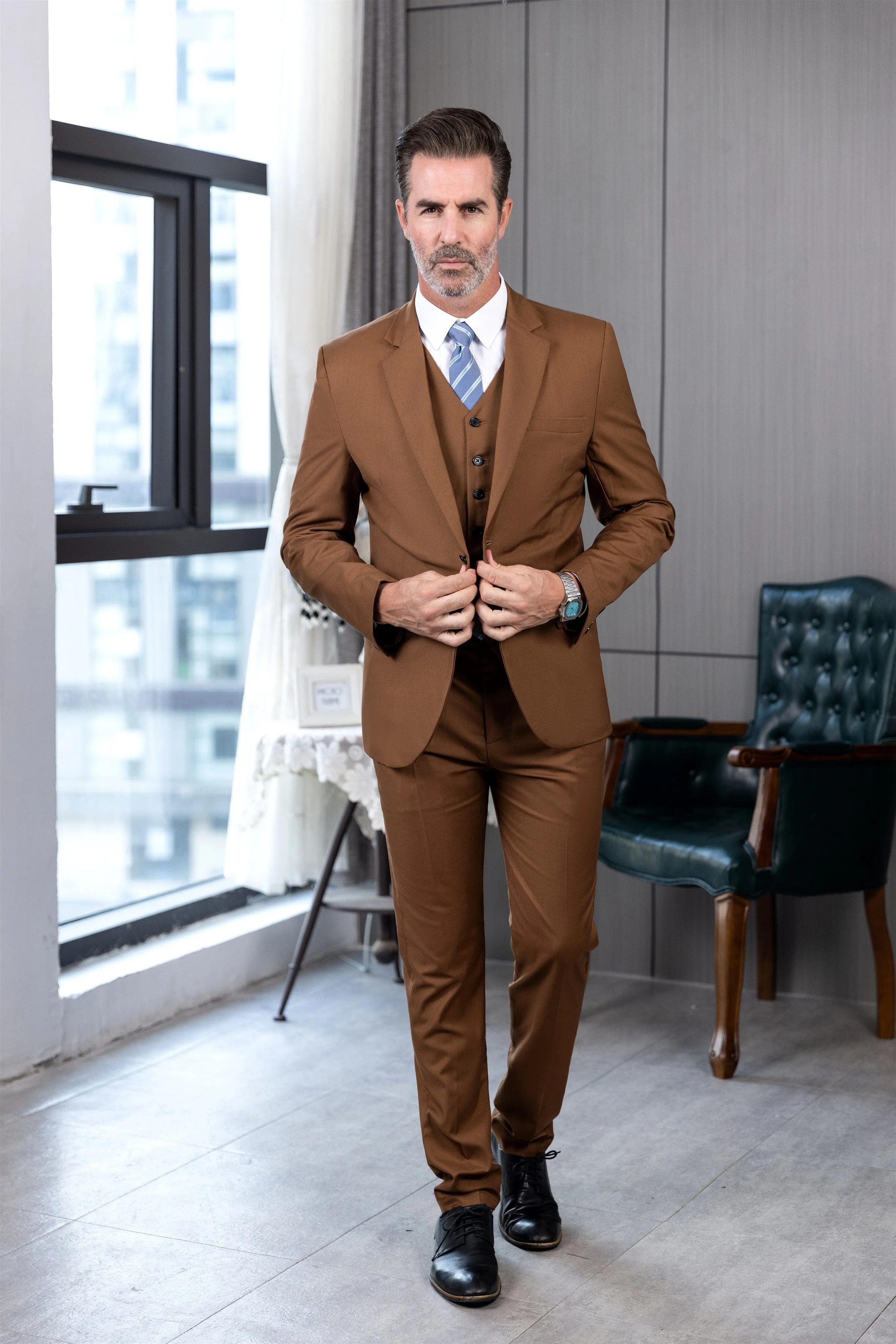 Men's Suit 3 Piece Business Casual Jacket For Wedding (Blazer Vest Pants)