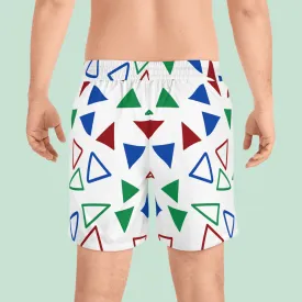 Men's White And Colored Triangle Swim Shorts