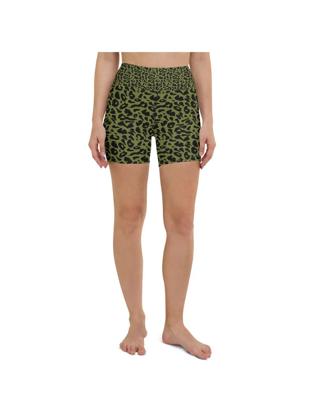 Olive Green Leopard Skin Yoga Shorts