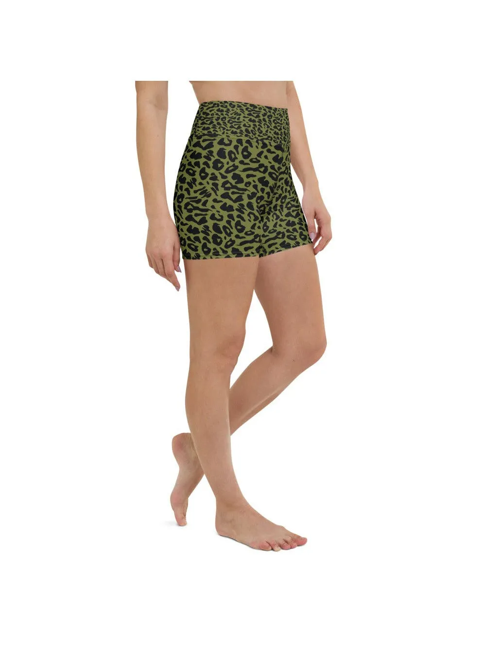 Olive Green Leopard Skin Yoga Shorts