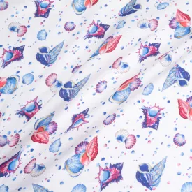 Pink & Blue Shell Printed White Lightweight Linen