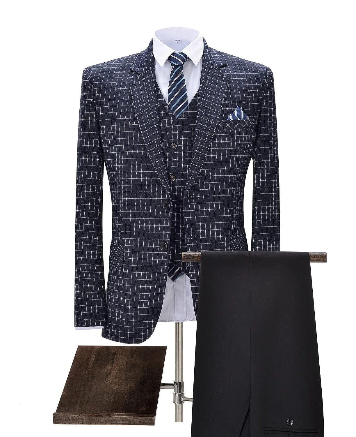Plaid 3 Pieces Notch Lapel Mens Suit (Blazer vest Pants)