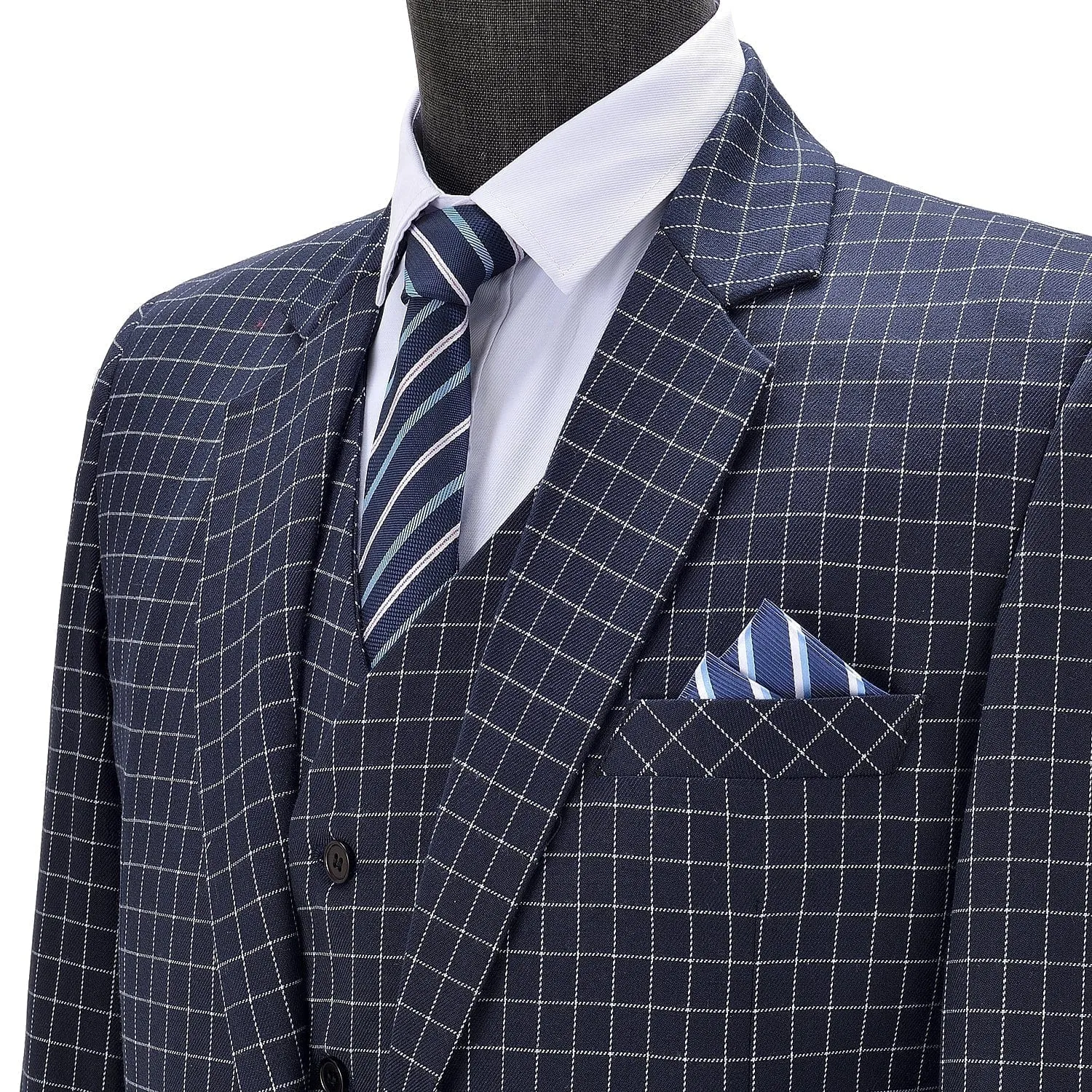 Plaid 3 Pieces Notch Lapel Mens Suit (Blazer vest Pants)