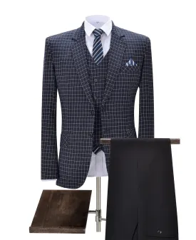 Plaid 3 Pieces Notch Lapel Mens Suit (Blazer vest Pants)
