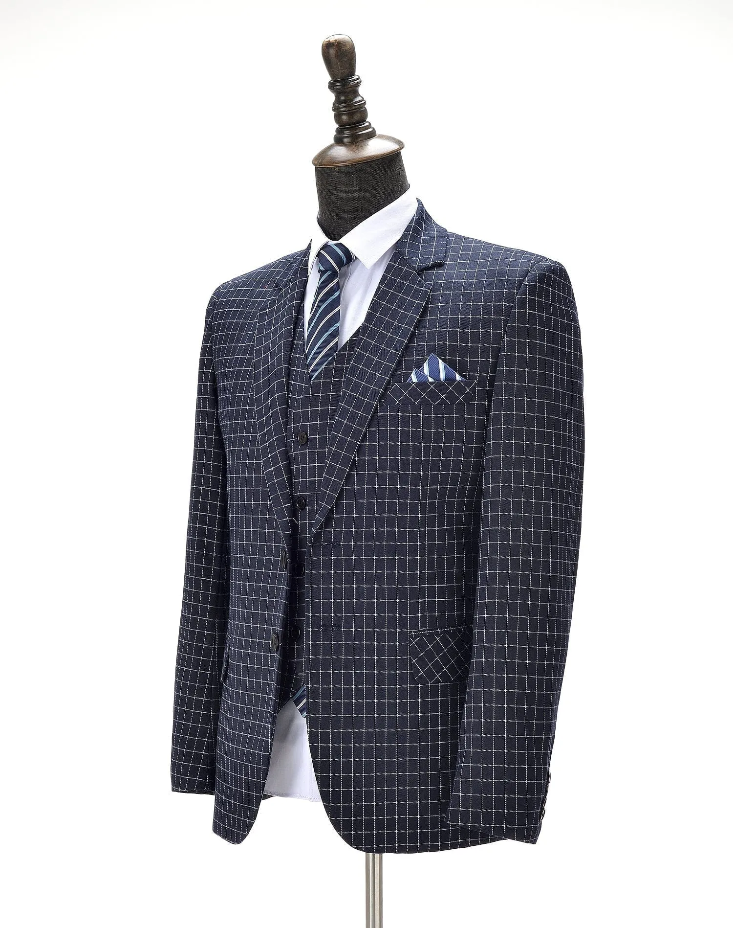 Plaid 3 Pieces Notch Lapel Mens Suit (Blazer vest Pants)