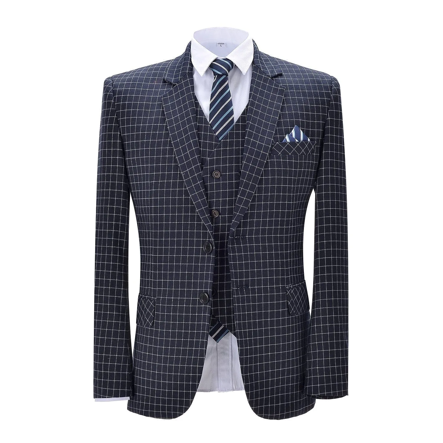Plaid 3 Pieces Notch Lapel Mens Suit (Blazer vest Pants)