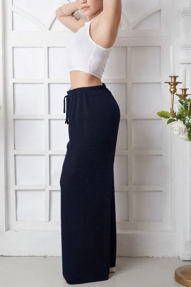 Plain Lurex Pattern Wide Leg Palazzo