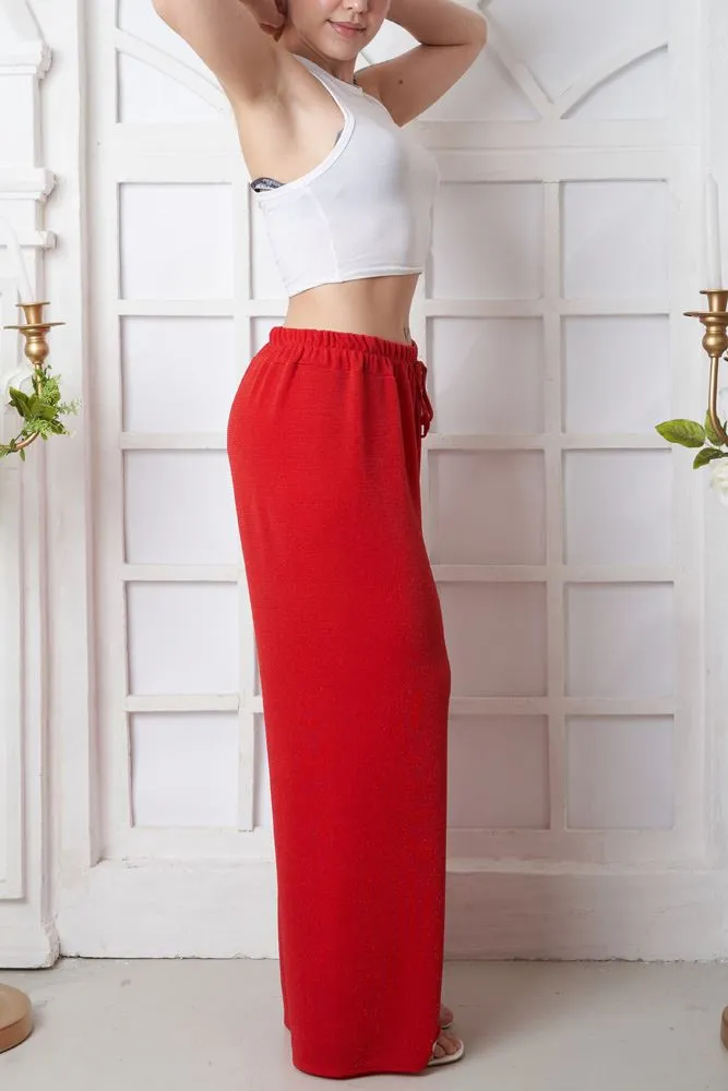 Plain Lurex Pattern Wide Leg Palazzo