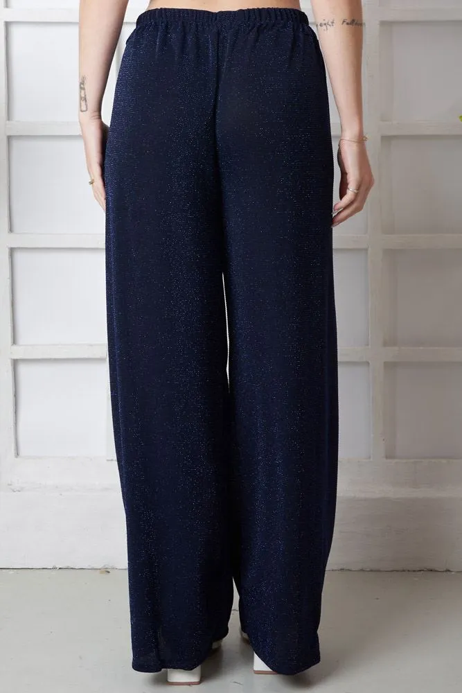 Plain Lurex Pattern Wide Leg Palazzo