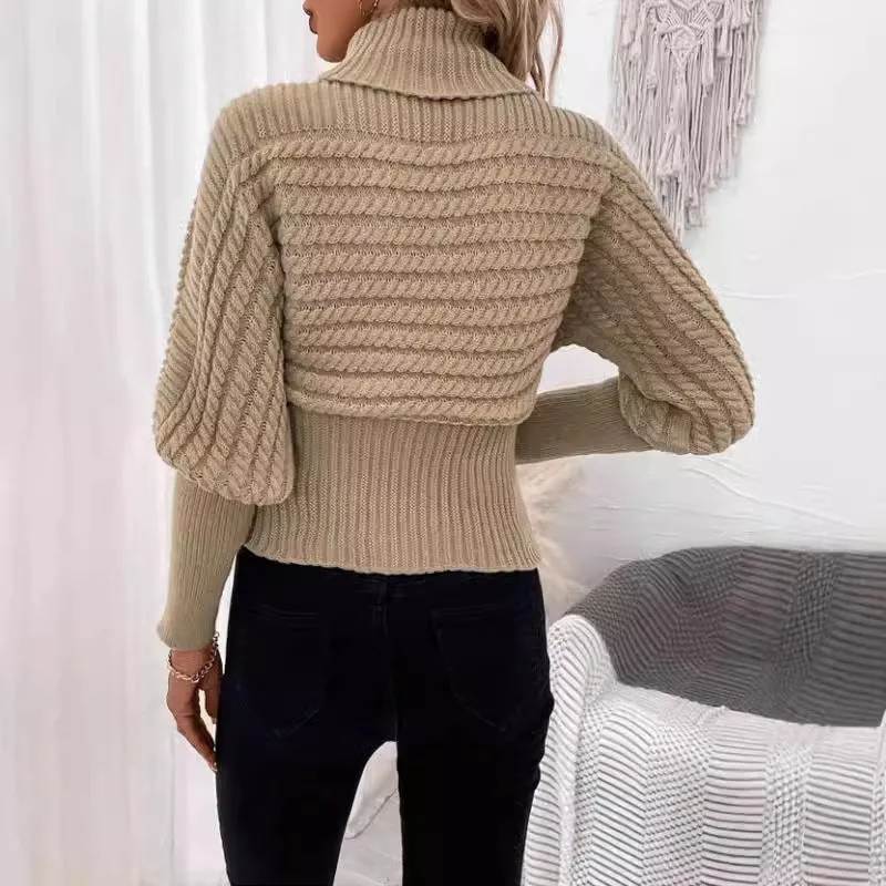 Pullover High Neck Long Sleeves Knitwear Twist Thread Solid Color Sweater