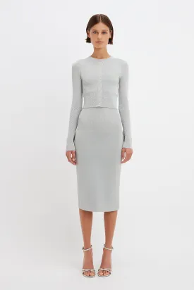 VB Body Cropped Fitted Cardigan in Silver