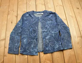 Vintage 1990s Tantrums Embroidered Abstract Pattern Denim Shirt