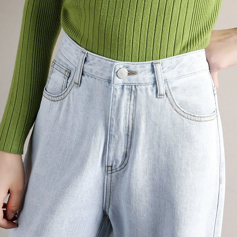 Wjczt Female Spring Summer New High Waist Wide Straight Tube Hanging Feeling Leg Pants Loose Jeans Thin Floor Mopping Trousers Women