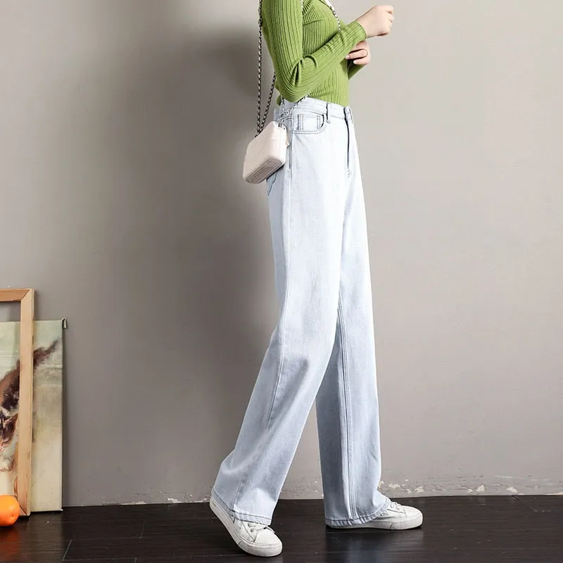 Wjczt Female Spring Summer New High Waist Wide Straight Tube Hanging Feeling Leg Pants Loose Jeans Thin Floor Mopping Trousers Women