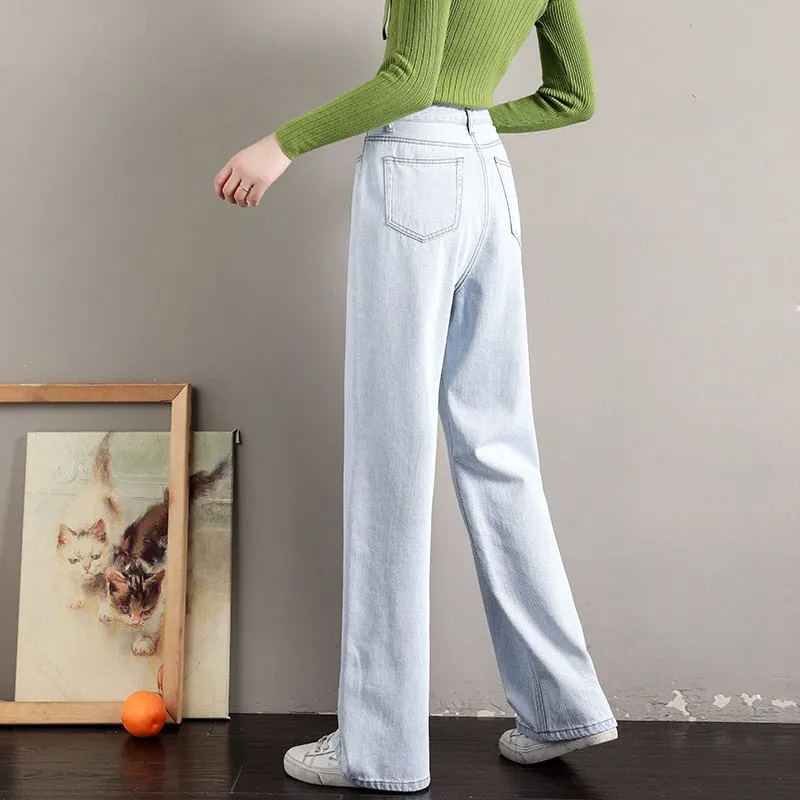 Wjczt Female Spring Summer New High Waist Wide Straight Tube Hanging Feeling Leg Pants Loose Jeans Thin Floor Mopping Trousers Women