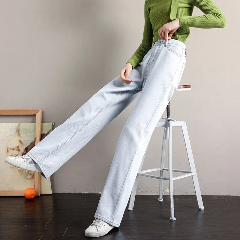Wjczt Female Spring Summer New High Waist Wide Straight Tube Hanging Feeling Leg Pants Loose Jeans Thin Floor Mopping Trousers Women